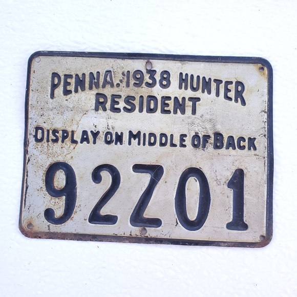 Vintage Other - NFS Vintage 1938 Pennsylvania Tin Resident Hunting License